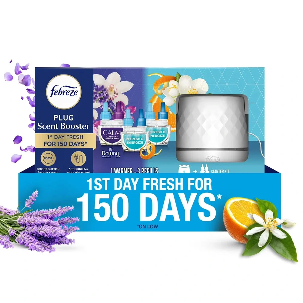 FEBREZE Plug Scent Booster Kit CALM Lavender Vanilla Refresh Energize 3 Refills